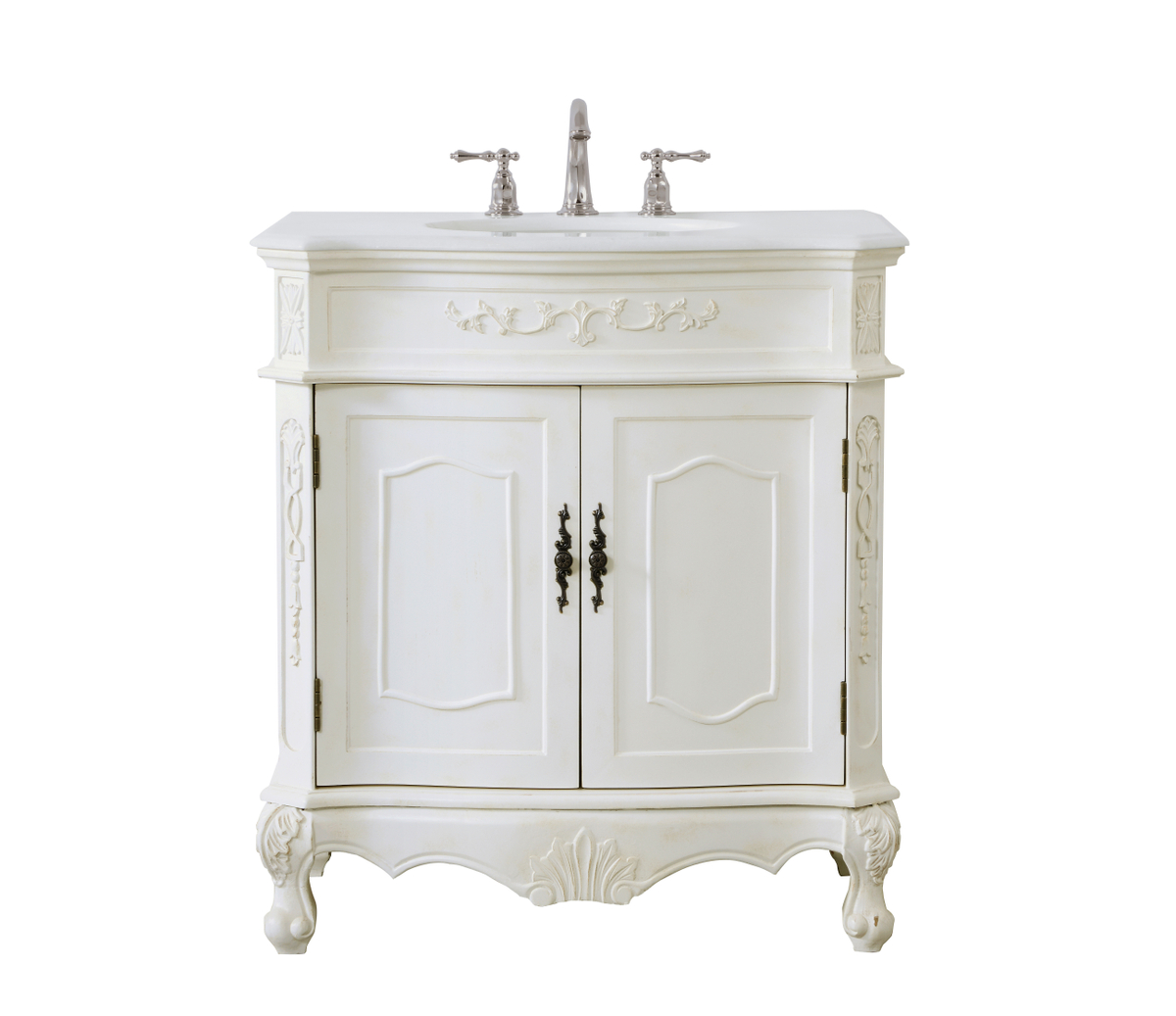 32 in. Single Bathroom Vanity with Ivory White Engineered Marble, Antique White