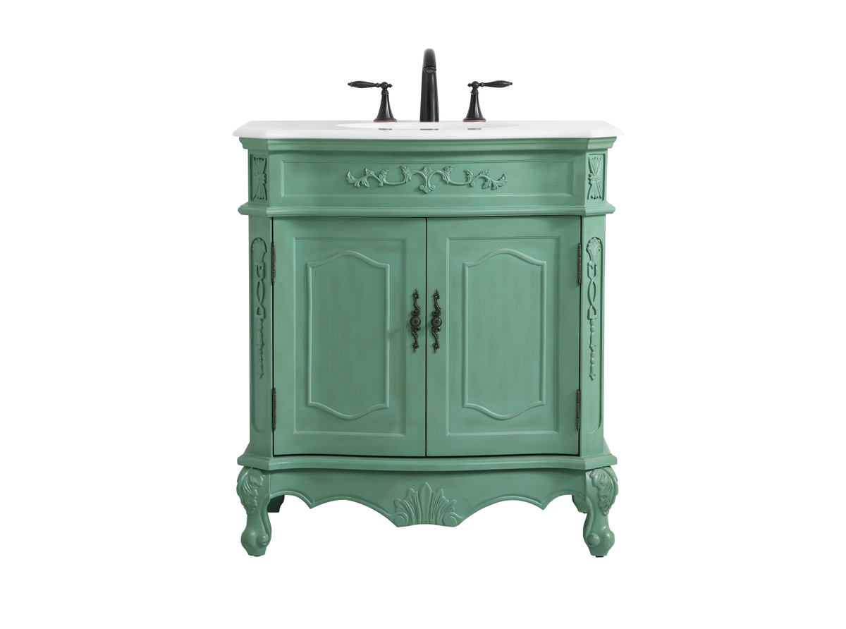 32 in. Single Bathroom Vanity with Ivory White Engineered Marble, Vintage Mint