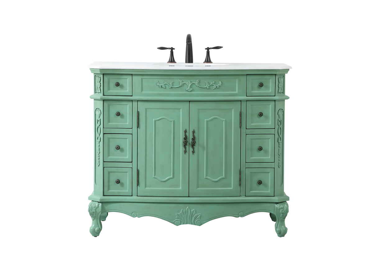 42 in. Single Bathroom Vanity with Ivory White Engineered Marble, Vintage Mint