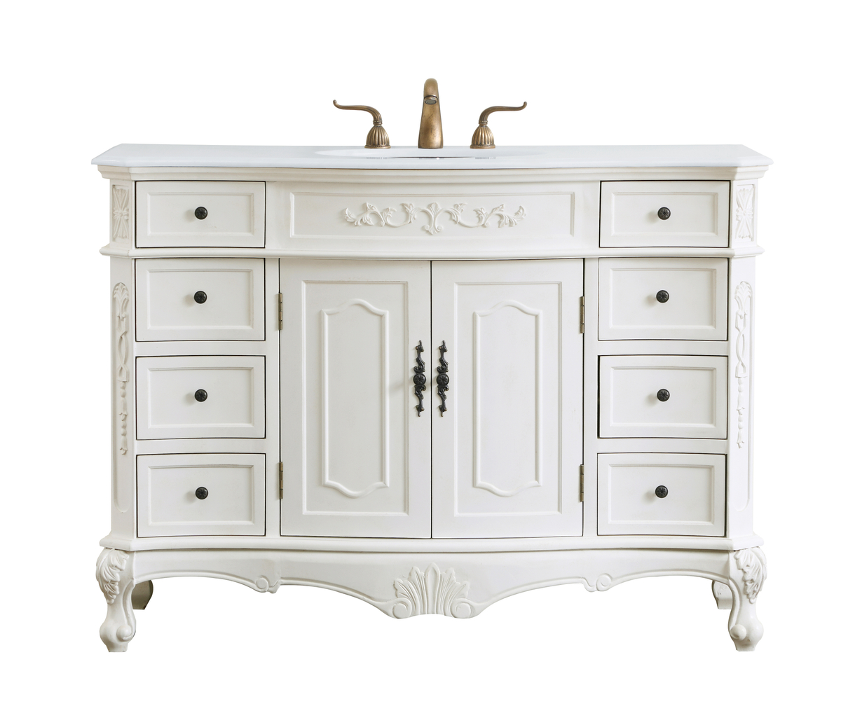 48 in. Single Bathroom Vanity with Ivory White Engineered Marble, Antique White