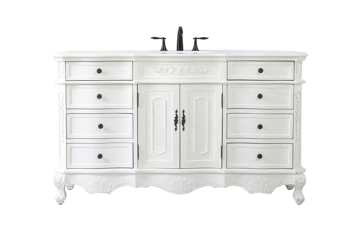 60 in. Single Bathroom Vanity with Ivory White Engineered Marble, Antique White