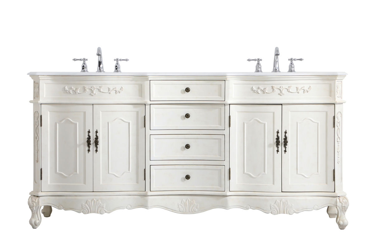 72 in. Double Bathroom Vanity with Ivory White Engineered Marble, Antique White