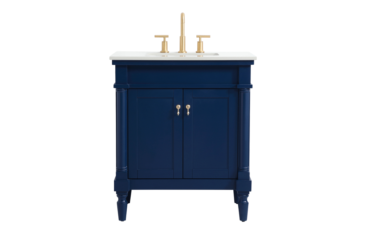 30 in. Single Bathroom Vanity with Ivory White Engineered Marble, Blue