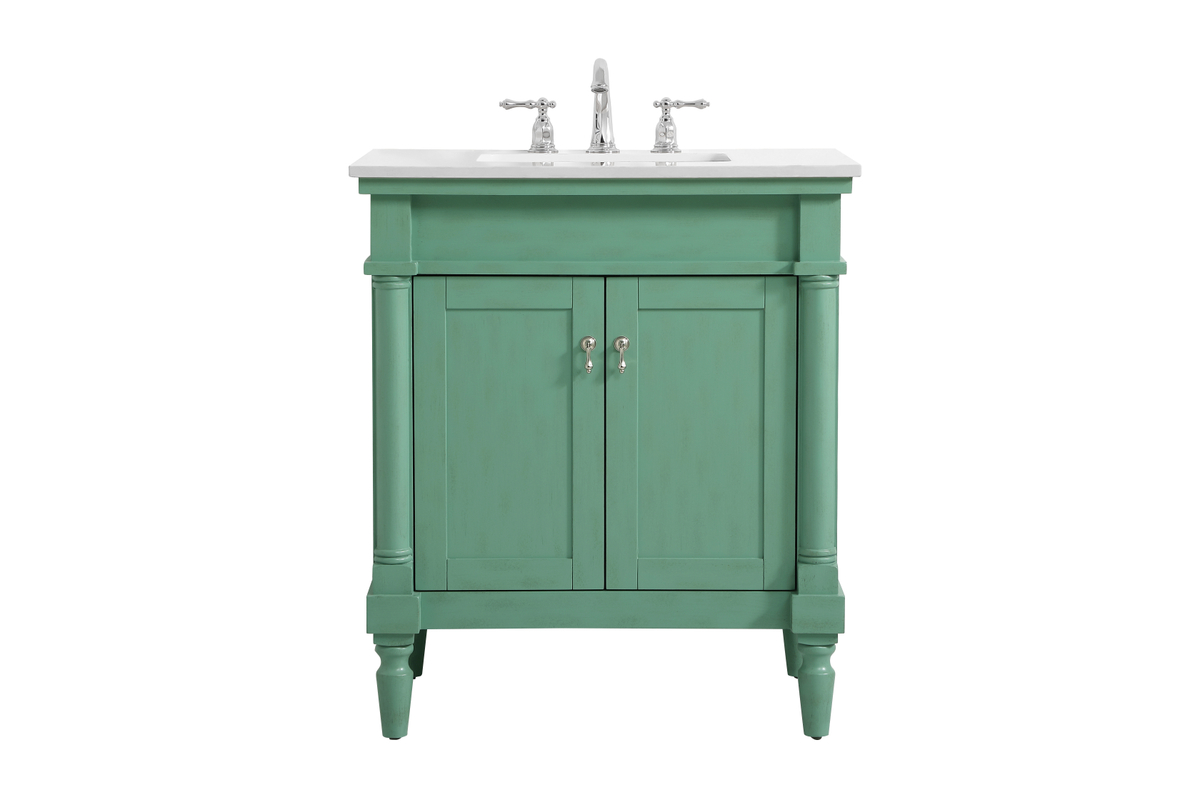 VF13030VM-VW 30 in. Single Bathroom Vanity with Ivory White Engineered Marble, Vintage Mint