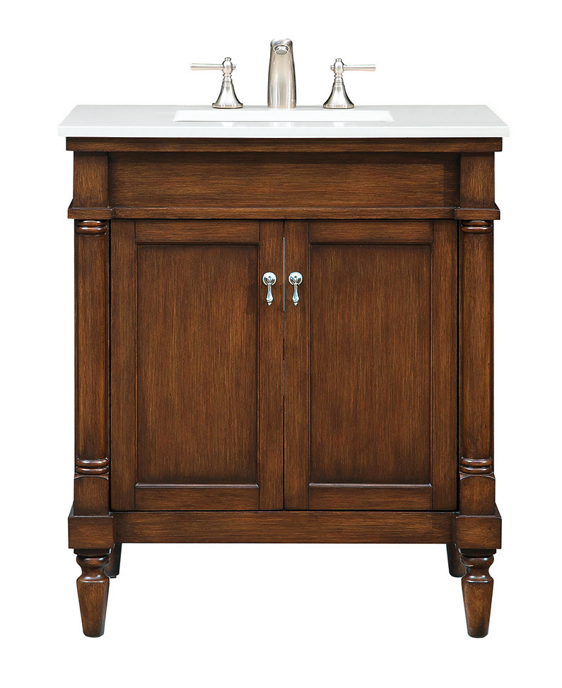 30 in. Single Bathroom Vanity with Ivory White Engineered Marble, Walnut