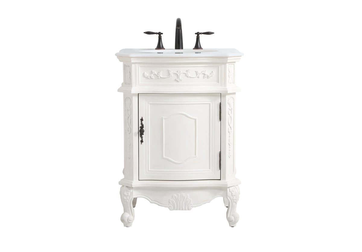 VF-1031AW-VW 24 in. Single Bathroom Vanity with Ivory White Engineered Marble, Antique White