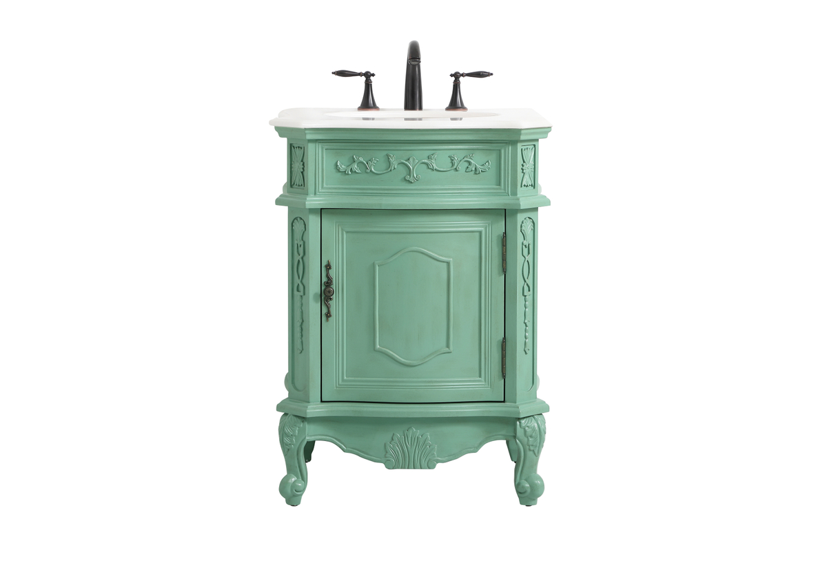 VF-1031VM-VW 24 in. Single Bathroom Vanity with Ivory White Engineered Marble, Vintage Mint