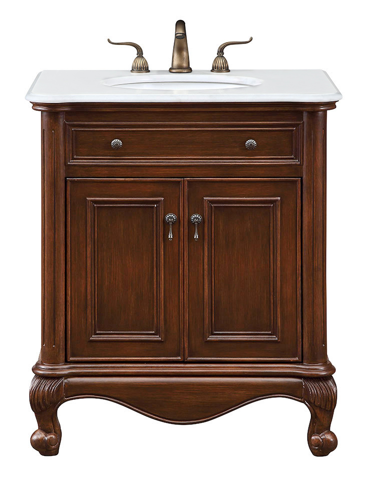 30 in. Single Bathroom Vanity with Ivory White Engineered Marble, Teak
