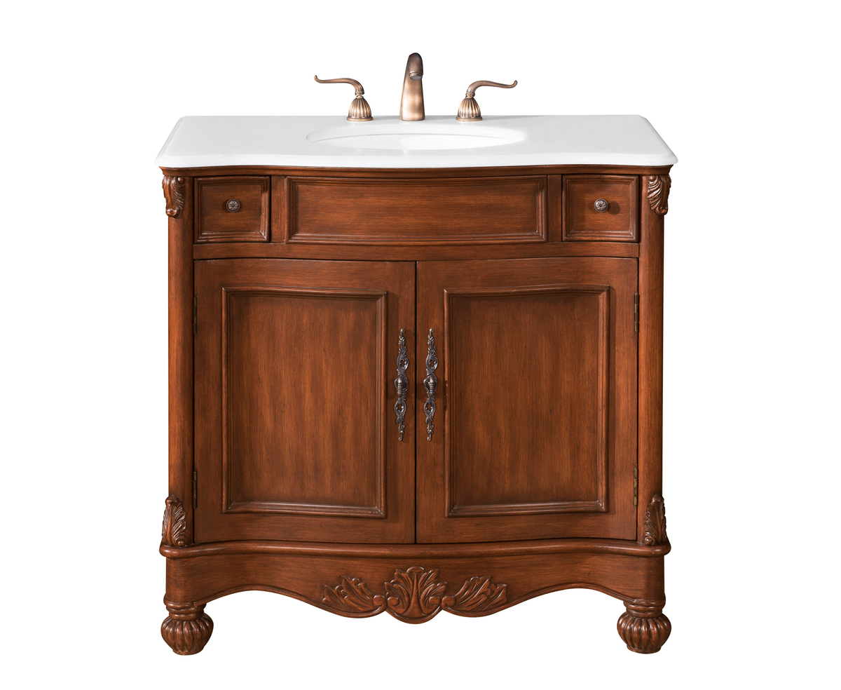 36 in. Single Bathroom Vanity with Ivory White Engineered Marble, Brown