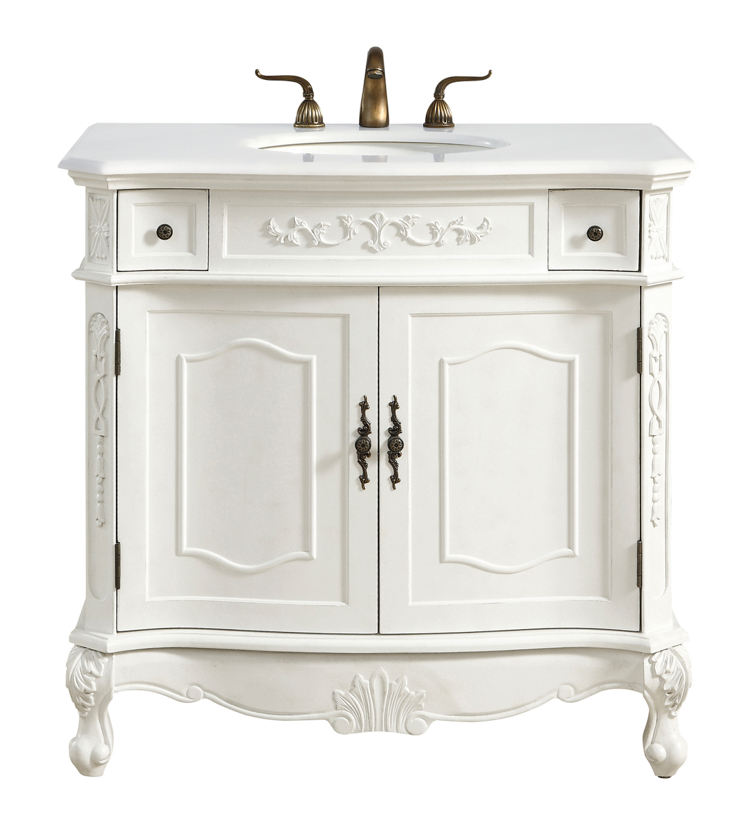 36 in. Single Bathroom Vanity with Ivory White Engineered Marble, Antique White