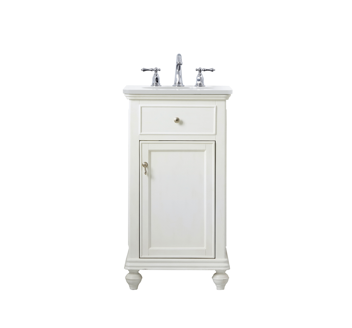 19 in. Single Bathroom Vanity with Ivory White Engineered Marble, Antique White