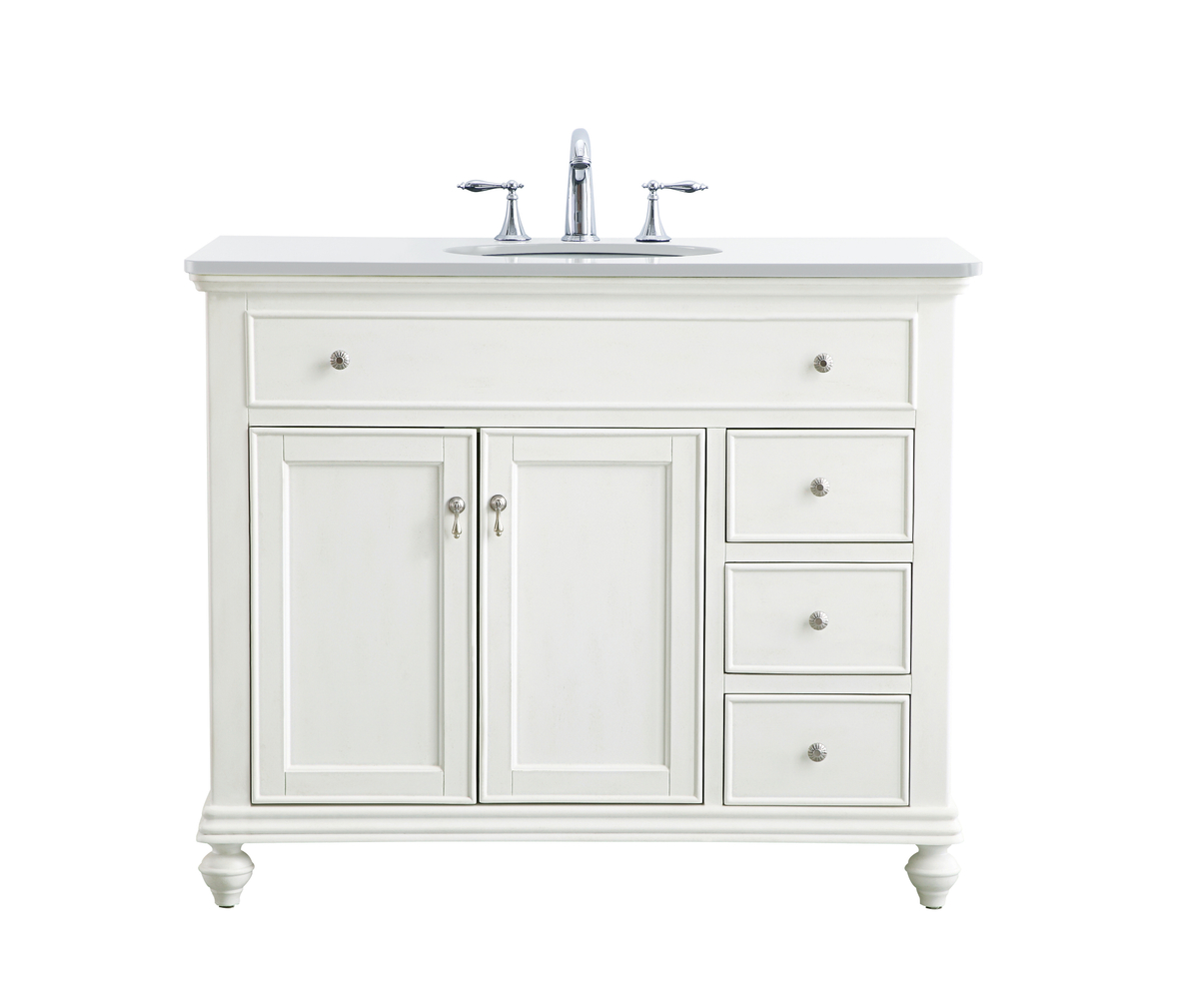 42 in. Single Bathroom Vanity with Ivory White Engineered Marble, Antique White