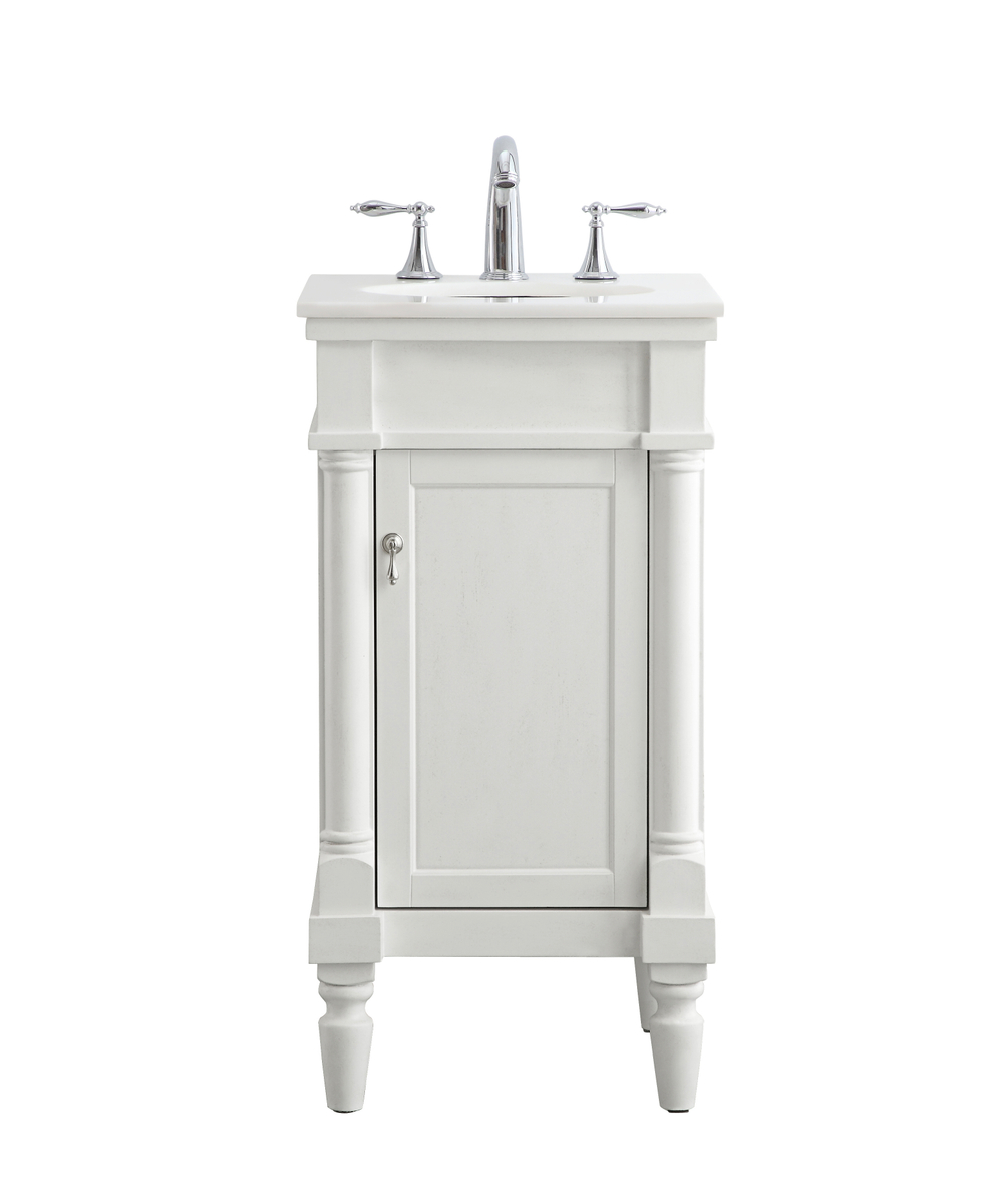 18 in. Single Bathroom Vanity with Ivory White Engineered Marble, Antique White