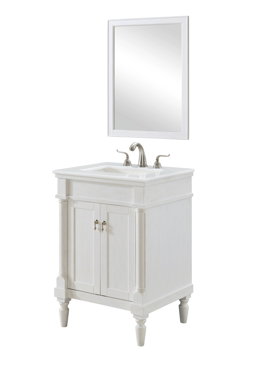 24in. Single Bathroom Vanity - Antique White - Engineered Marble Top