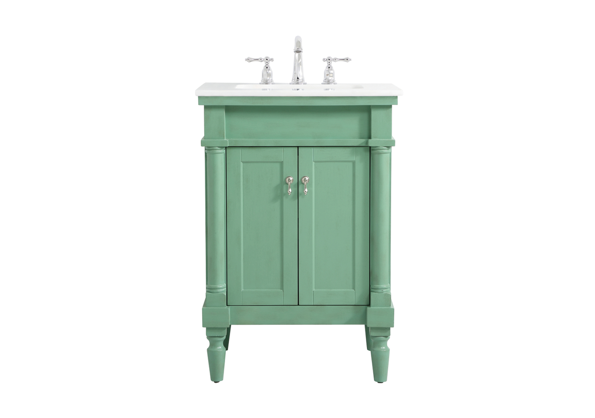 24 in. Single Bathroom Vanity with Ivory White Engineered Marble, Vintage Mint