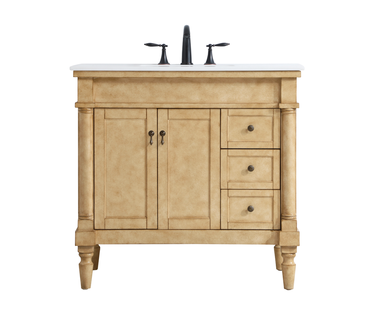36 in. Single Bathroom Vanity with Ivory White Engineered Marble, Antique Beige