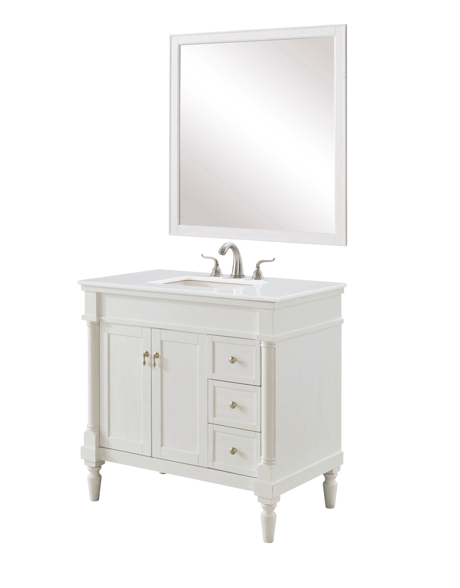 36 in. Single Bathroom Vanity with Ivory White Engineered Marble, Antique White