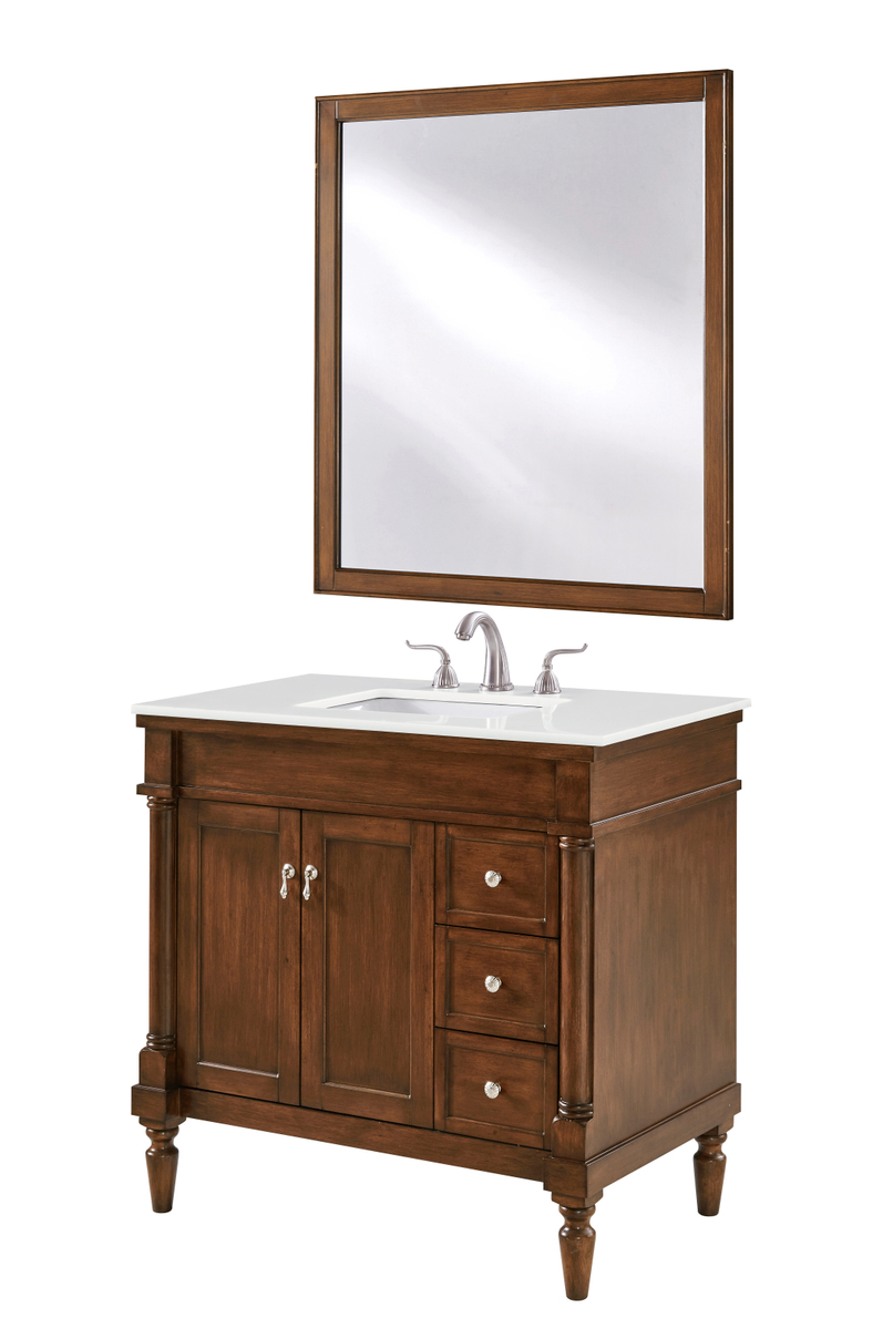 VF13036WT-VW 36 in. Single Bathroom Vanity with Ivory White Engineered Marble, Walnut