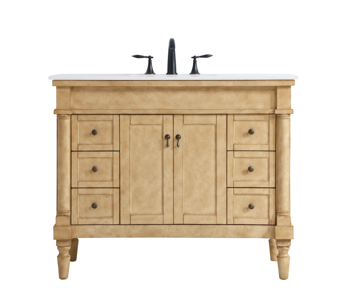 42 in. Single Bathroom Vanity with Ivory White Engineered Marble, Antique Beige