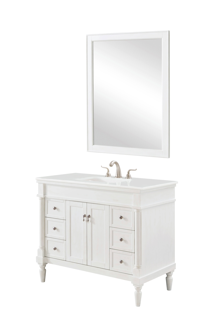 42 in. Single Bathroom Vanity with Ivory White Engineered Marble, Antique White