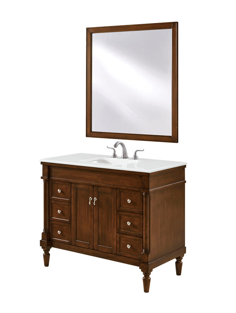 42 in. Single Bathroom Vanity with Ivory White Engineered Marble, Walnut