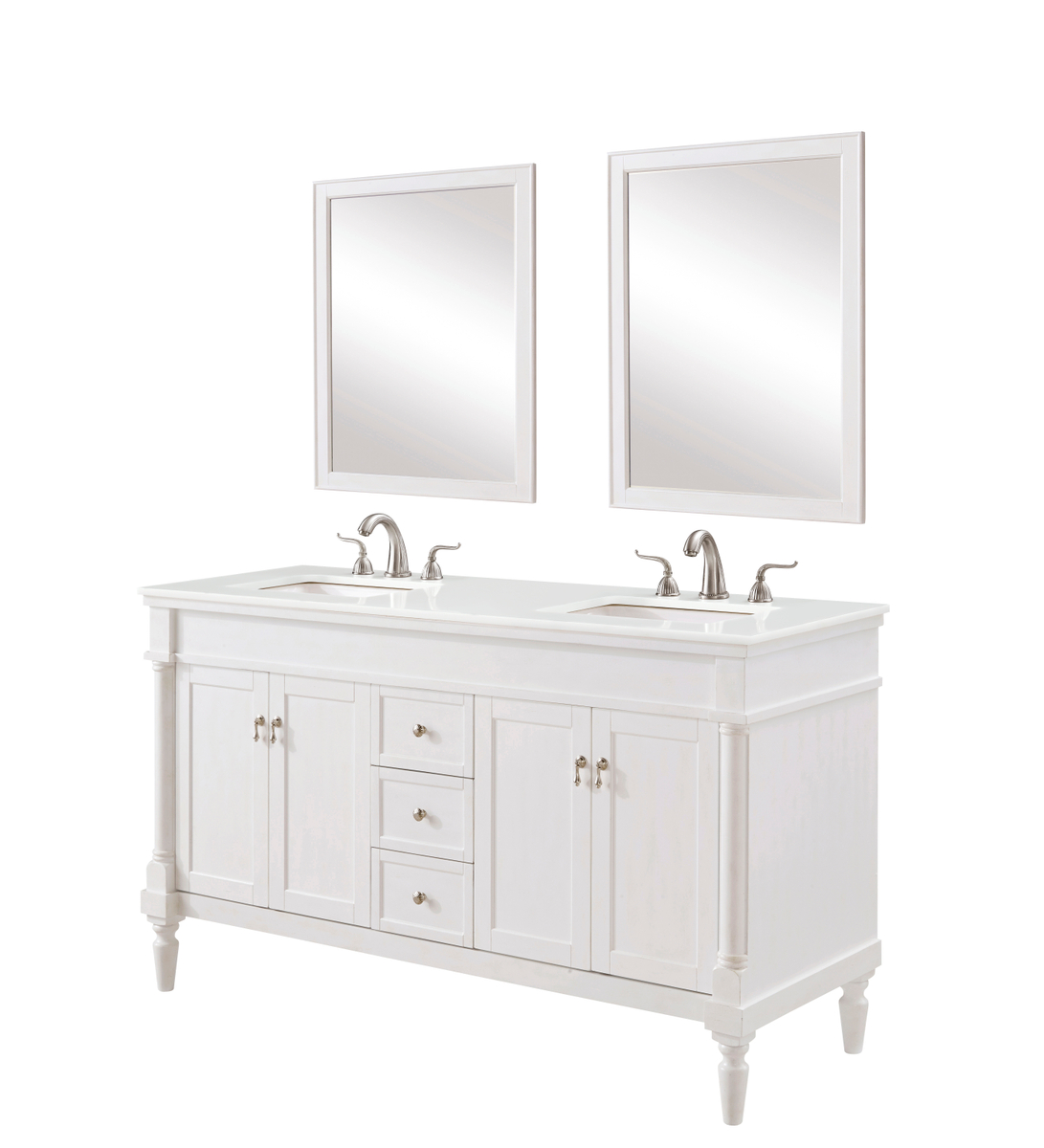 VF13060DAW-VW 60 in. Single Bathroom Vanity with Ivory White Engineered Marble, Antique White