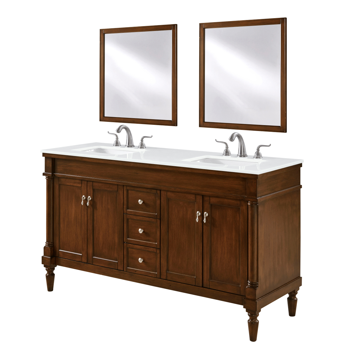 60 in. Single Bathroom Vanity with Ivory White Engineered Marble, Walnut
