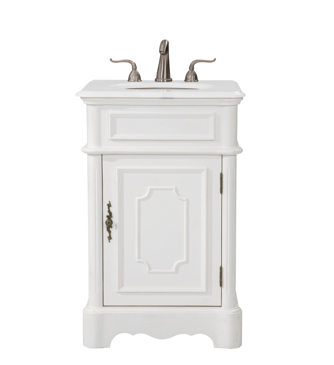 21 in. Single Bathroom Vanity with Ivory White Engineered Marble, Antique White