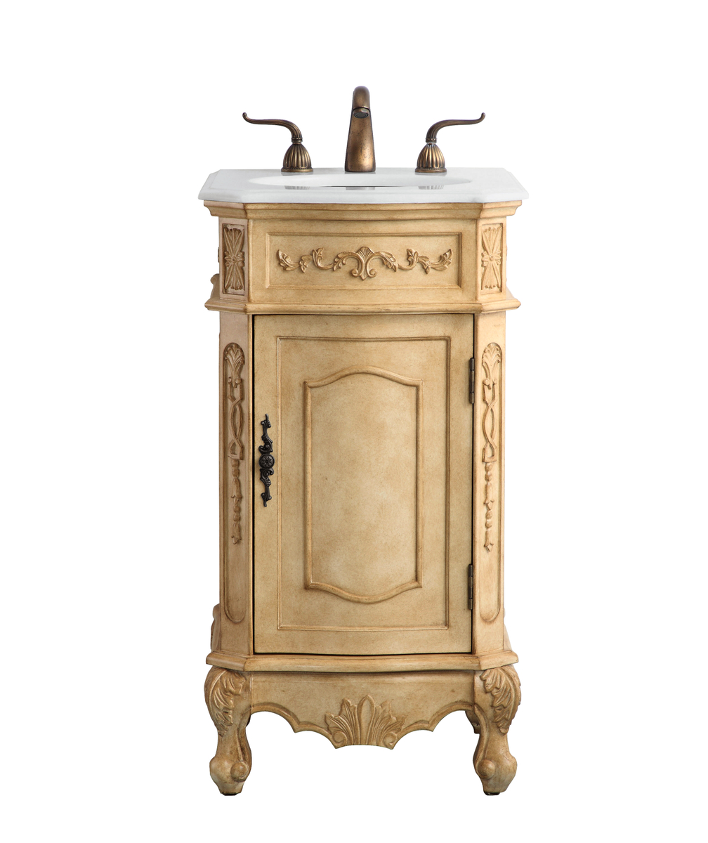 24 in. Single Bathroom Vanity with Ivory White Engineered Marble, Antique Beige