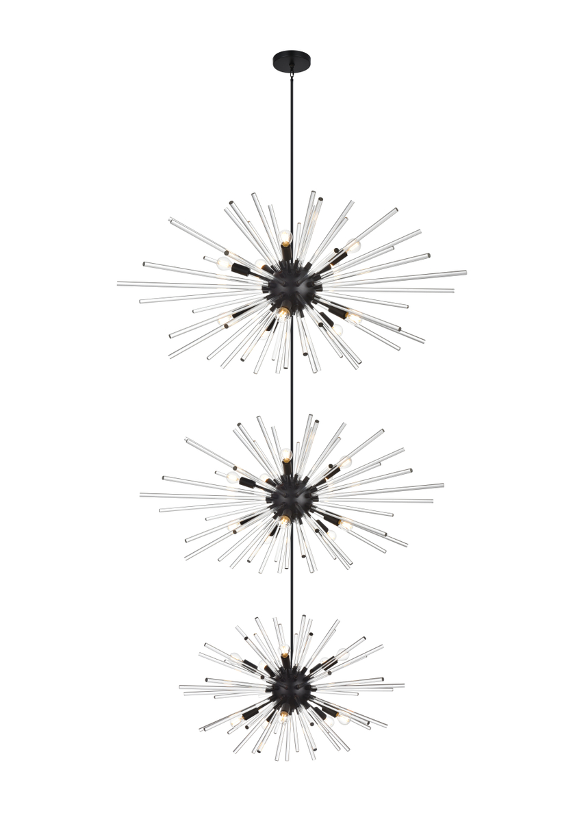 46 in. Sienna Three Tiers Crystal Starburst Chandelier, Black
