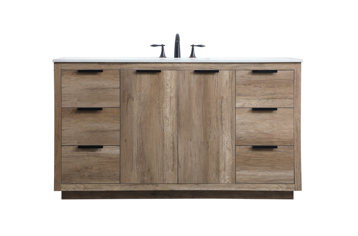 60 in. SIngle Bathroom Vanity, Natural Oak