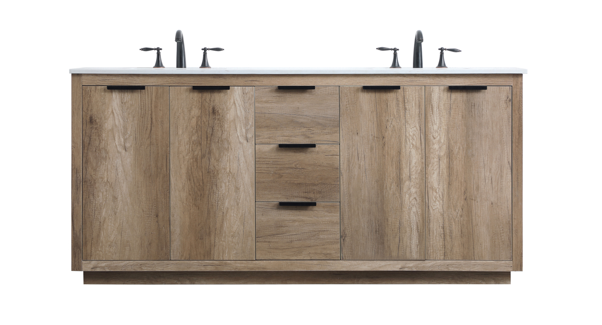 72 in. Double Bathroom Vanity, Natural Oak