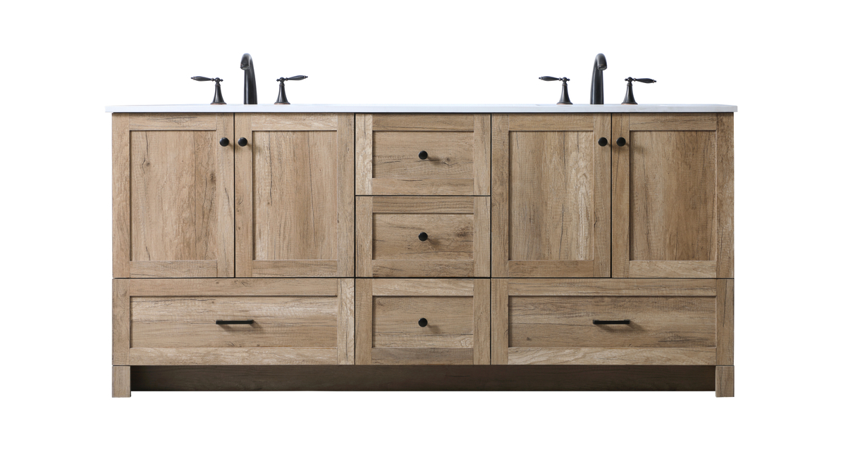 72 in. Double Bathroom Vanity, Natural Oak