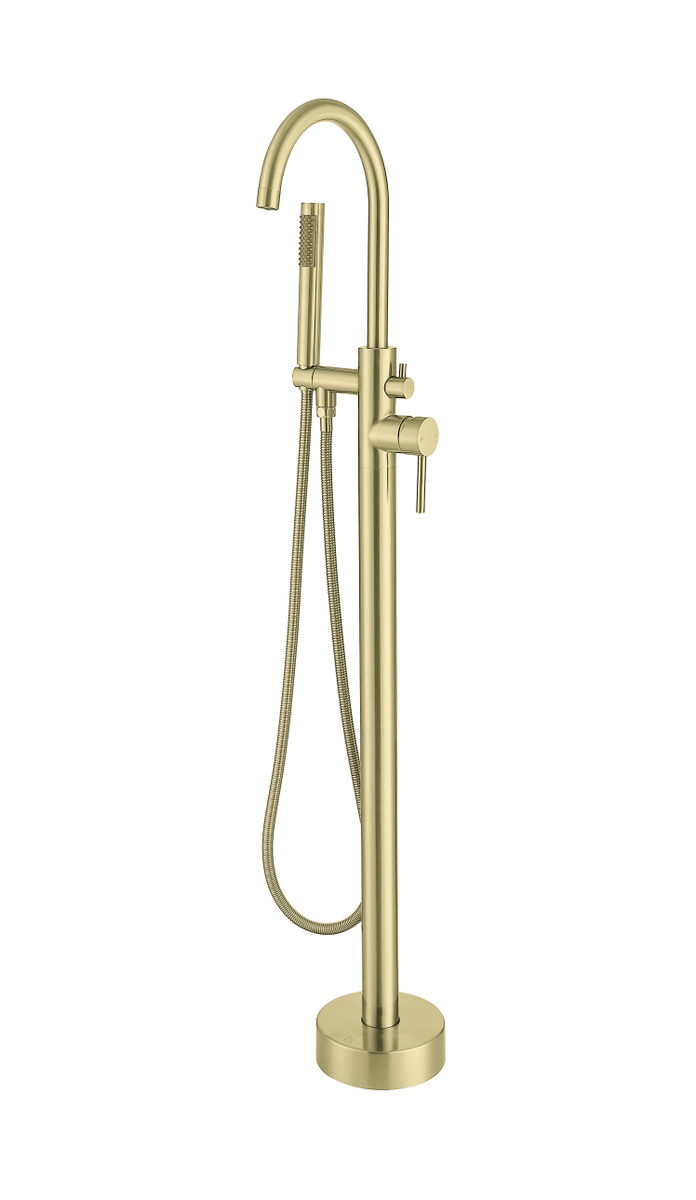 Steven Floor Mounted Roman Tub Faucet with Handshower, Brushed Gold -  KD Marco de la cama, KD4303280