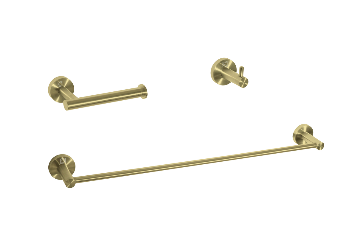 Freya 3 Piece Bathroom Hardware Set, Brushed Gold