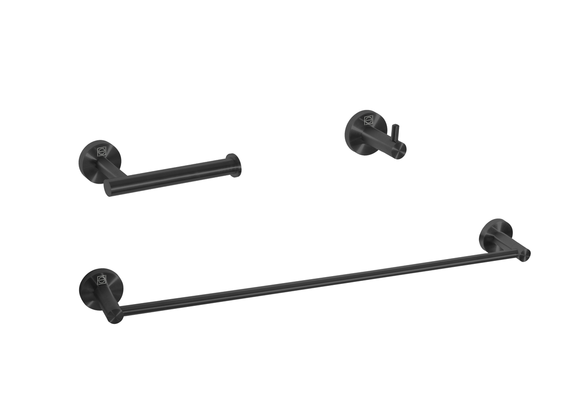 Freya 3 Piece Bathroom Hardware Set, Matte Black