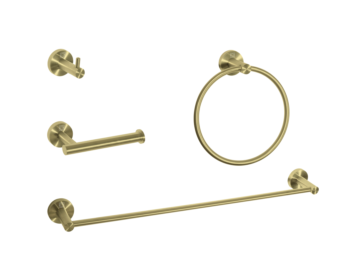 Freya 4 Piece Bathroom Hardware Set, Brushed Gold