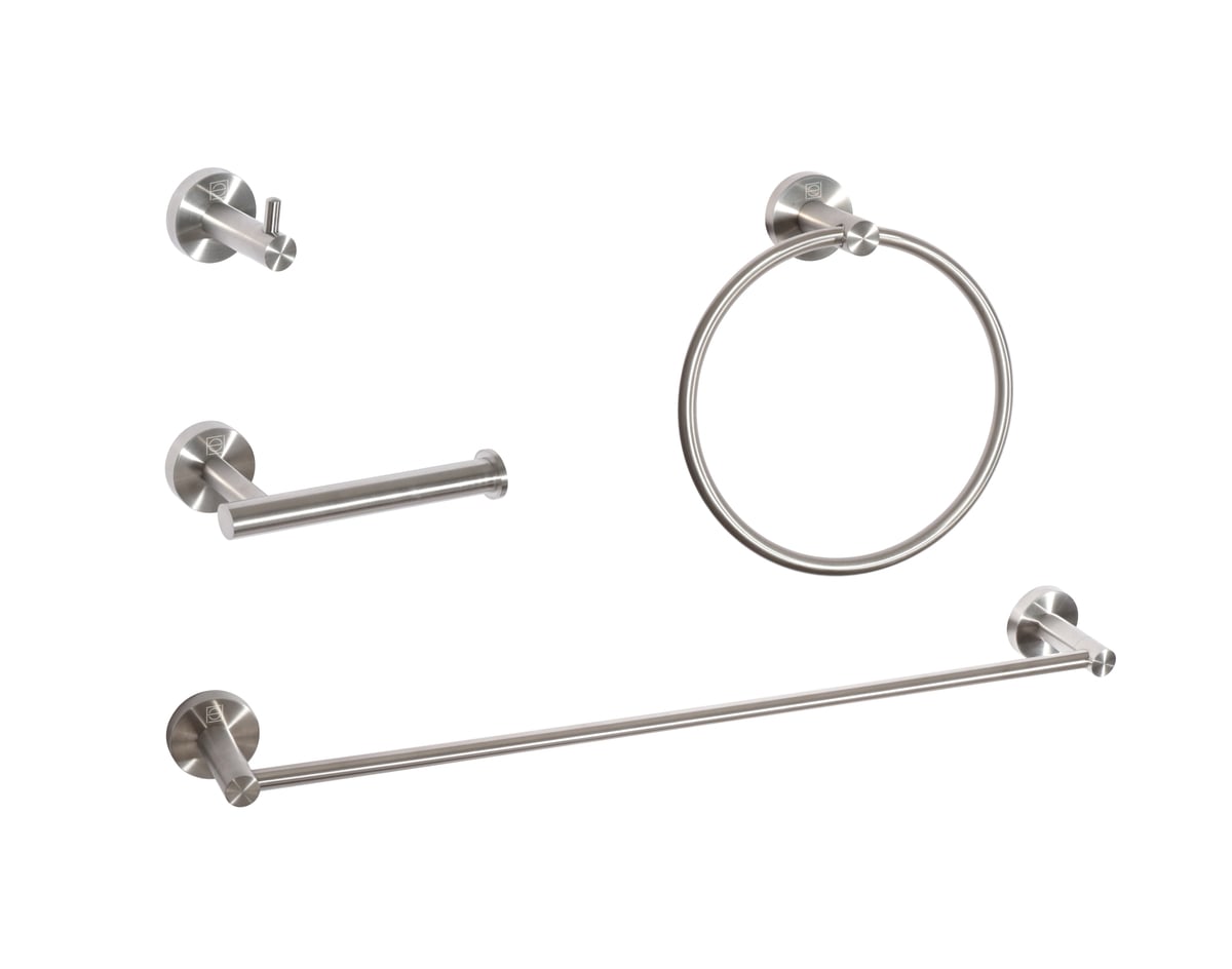 Freya 4 Piece Bathroom Hardware Set, Brushed Nickel