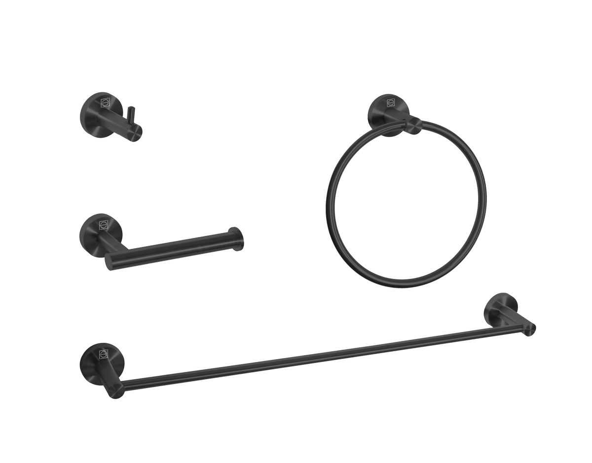 Freya 4-Piece Bathroom Hardware Set - Matte Black - Durable Stainless Steel