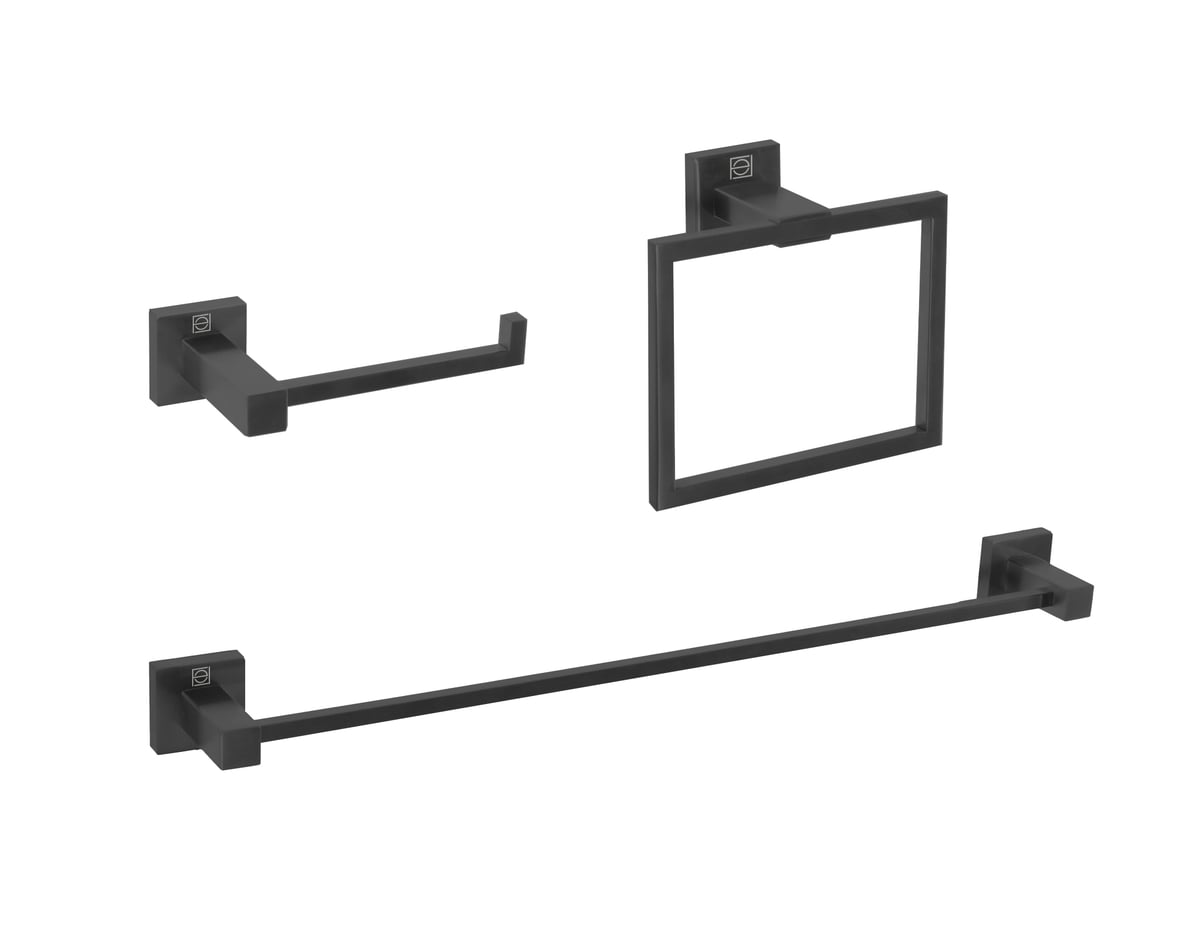 Isla 3 Piece Bathroom Hardware Set, Matte Black