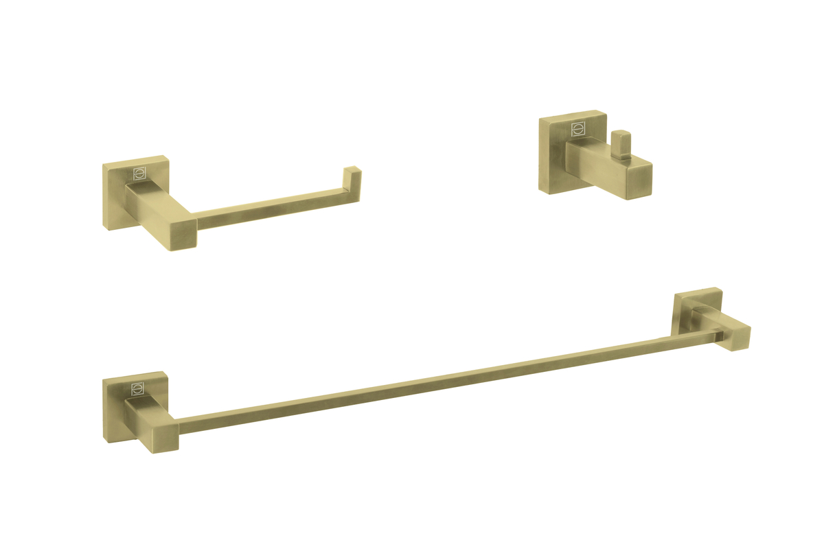 Isla 3 Piece Bathroom Hardware Set, Brushed Gold