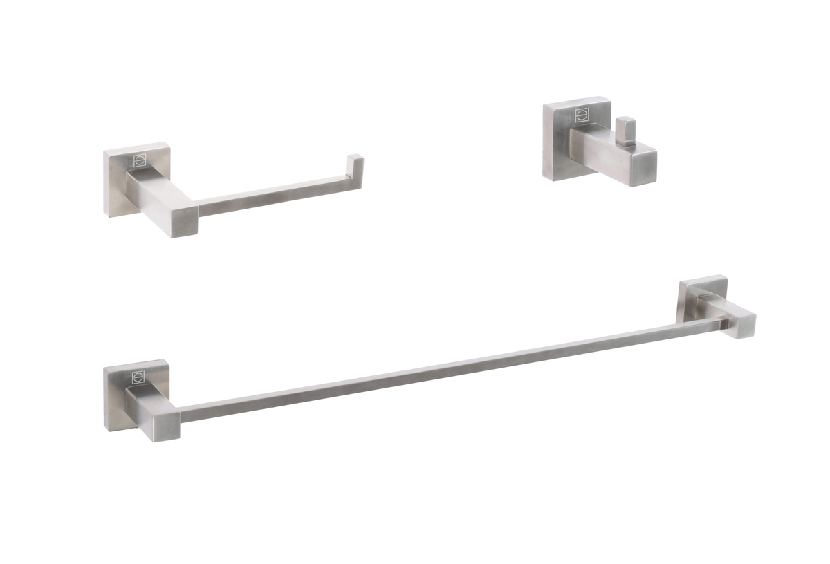 HWB-12S3HBNK Isla 3 Piece Bathroom Hardware Set, Brushed Nickel