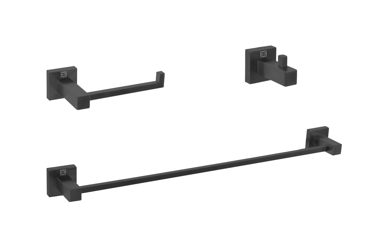 Isla 3 Piece Bathroom Hardware Set, Matte Black