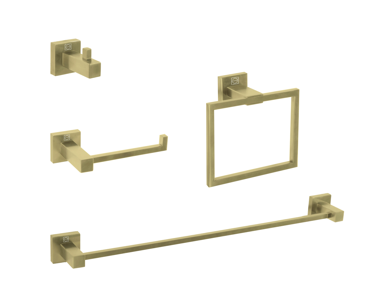 Isla 4 Piece Bathroom Hardware Set, Brushed Gold