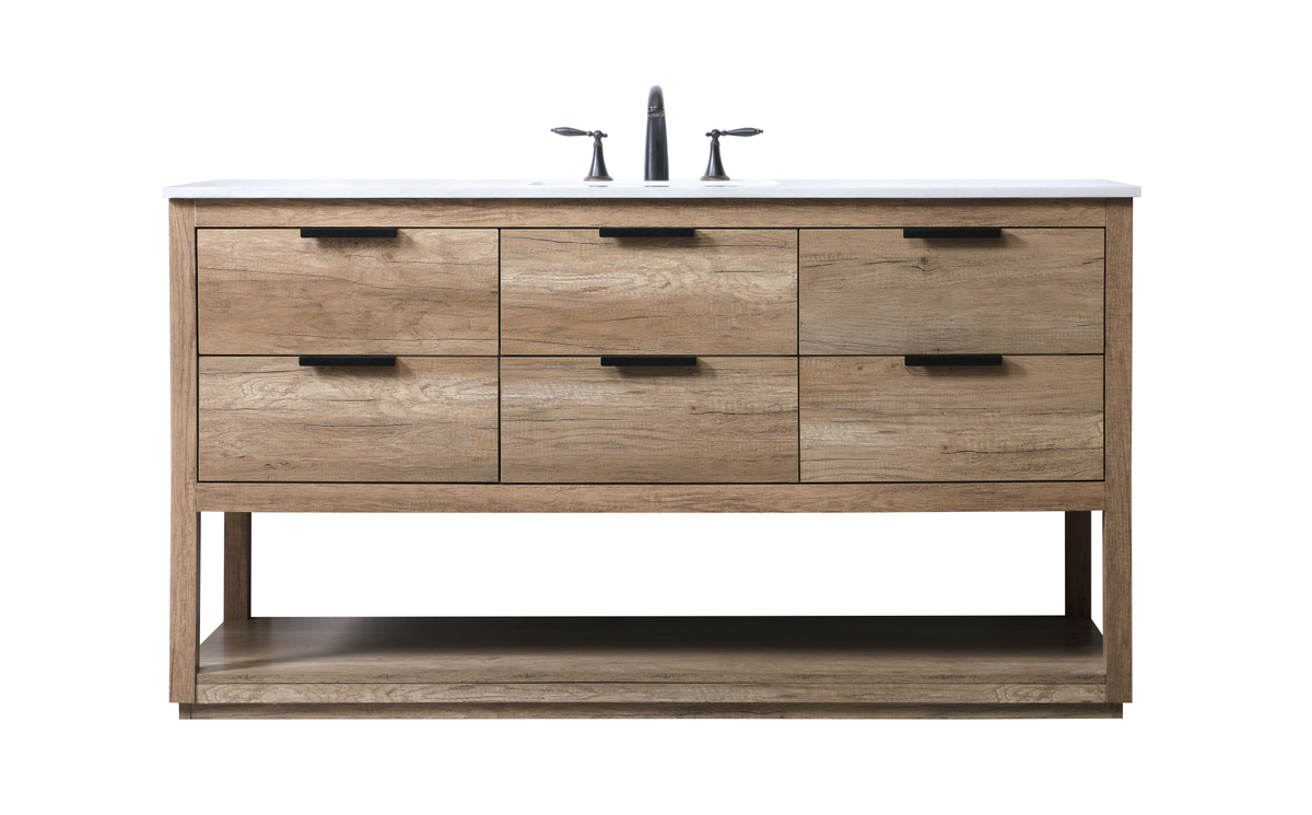 60 in. Single Bathroom Vanity, Natural Oak