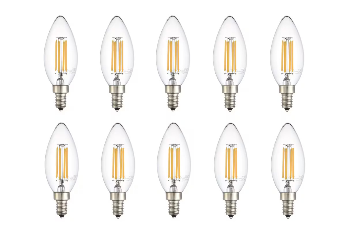 6W 120V 3000K Dimmable Blunt Tip LED E12 Candelabra Light, Pack of 10