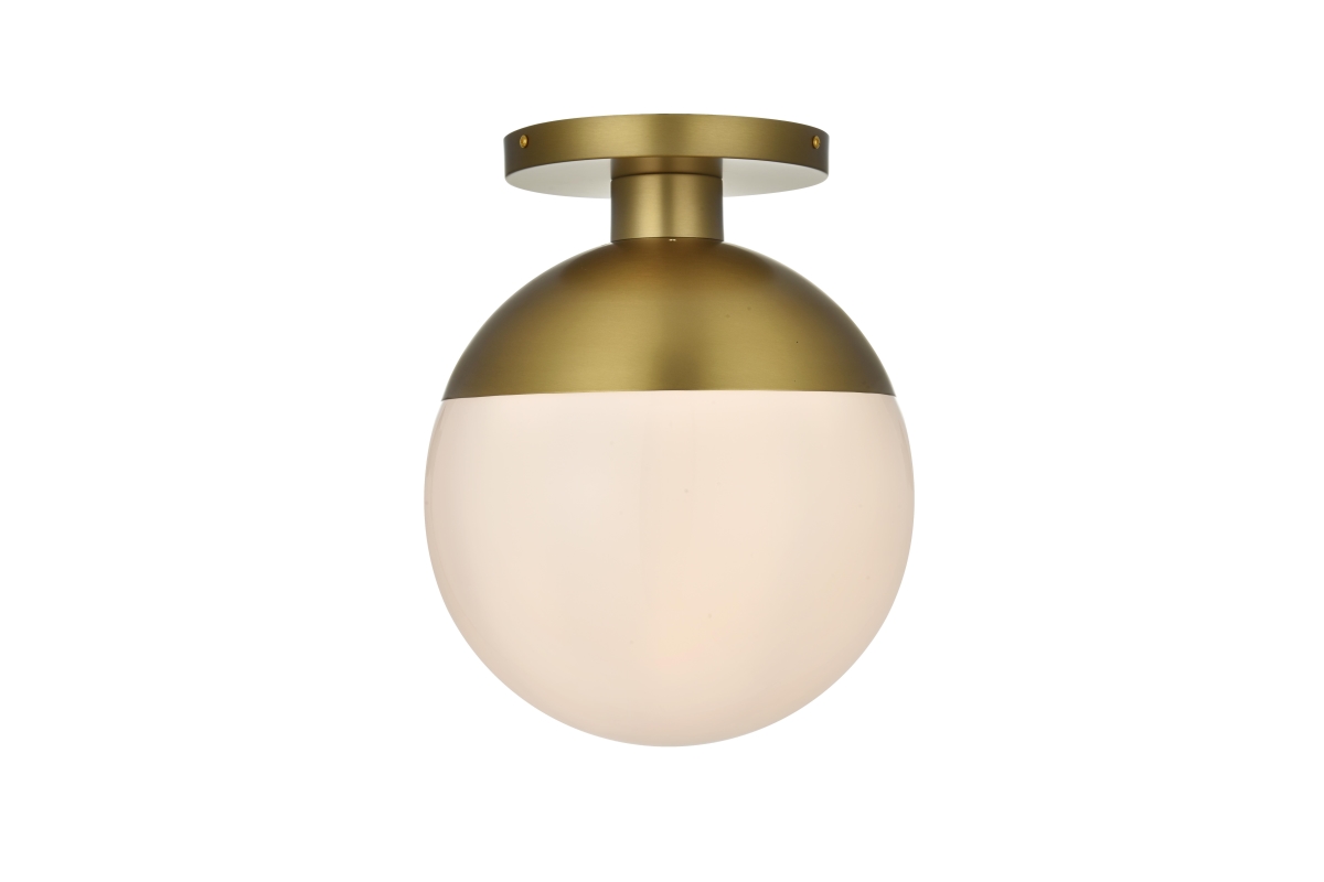 Eclipse Frosted White Shade Flush Mount Light - Satin Gold - 12 in. - Dimmable