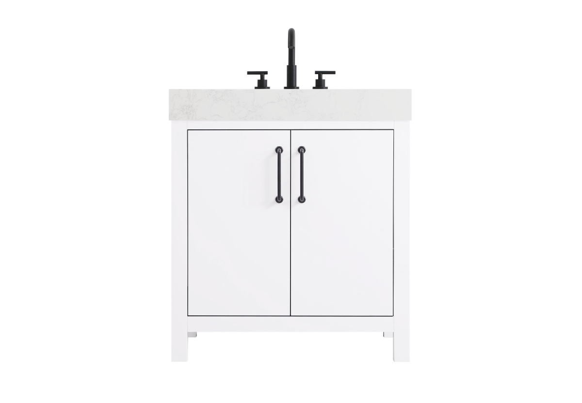 Nathan 30in. Single Sink Bathroom Vanity - White - Engineered Marble Countertop
