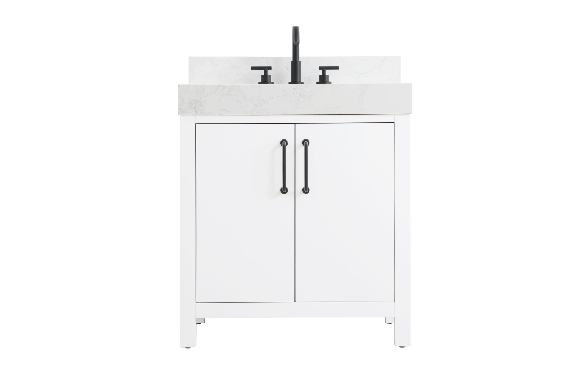 Transitional Bathroom Vanity - White - 30 in. - Engineered Marble Top