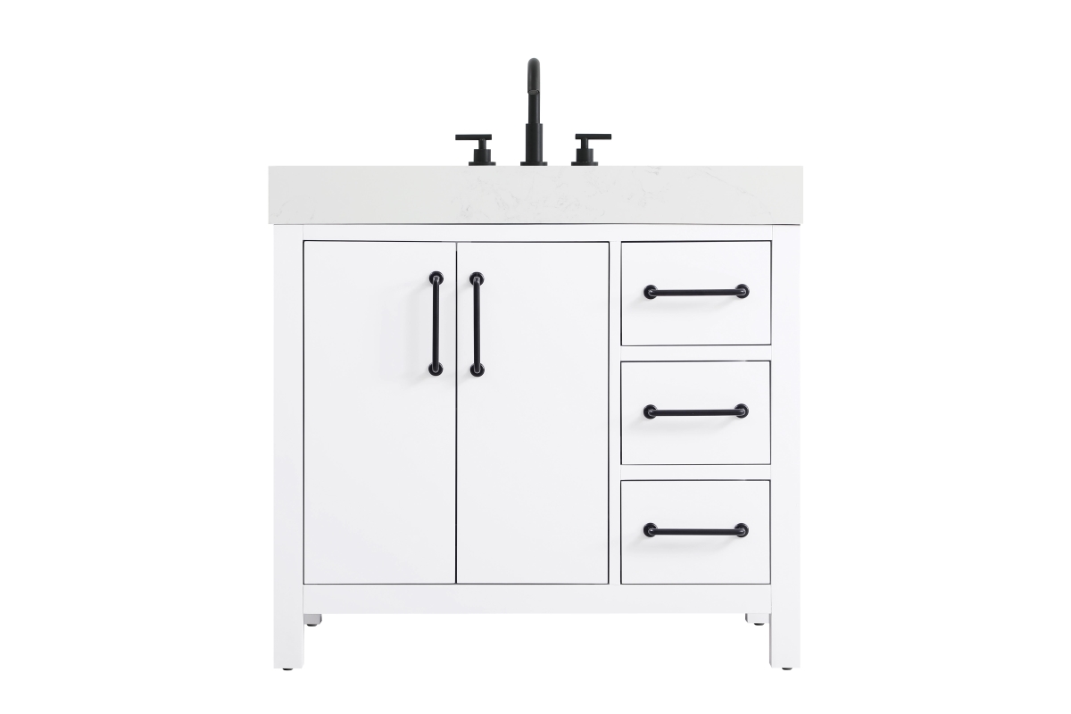 VF60636WH 36 in. Nathan Single Sink Free Standing Bathroom Vanity with Engineered Marble Countertop, White